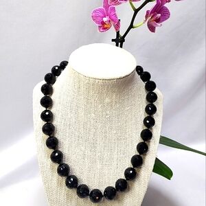 Black Jet 10mm Glass Crystal Bead Necklace